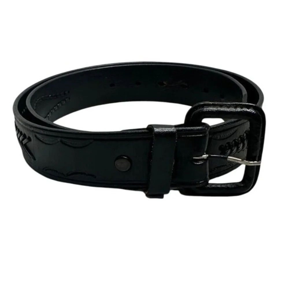 Leather Belt Men's Size 38 Made In Mexico braided Stitched‎ Black western unisex